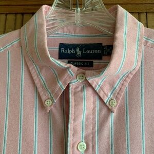 Ralph Lauren Classic Fit Pink Striped Button Down Shirt | Men’s 16 (L) Vintage